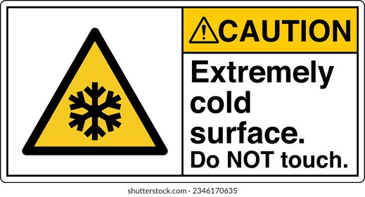 ANSI Z535 Safety Sign Marking Label Symbol Pictogram Standards Caution Extremely cold surface Do NOT touch with text landscape white 2.