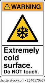 ANSI Z535 Safety Sign Marking Label Symbol Pictogram Standards Warning Extremely cold surface Do NOT touch with text portrait white.