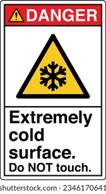 ANSI Z535 Safety Sign Marking Label Symbol Pictogram Standards Danger Extremely cold surface Do NOT touch with text portrait white.