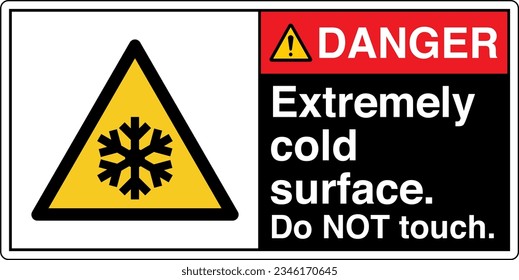 ANSI Z535 Safety Sign Marking Label Symbol Pictogram Standards Danger Extremely cold surface Do NOT touch with text landscape black 2.