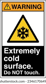 ANSI Z535 Safety Sign Marking Label Symbol Pictogram Standards Warning Extremely cold surface Do NOT touch with text portrait black.
