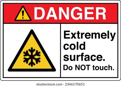 ANSI Z535 Safety Sign Marking Label Symbol Pictogram Standards Danger Extremely cold surface Do NOT touch with text landscape white.