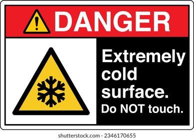 ANSI Z535 Safety Sign Marking Label Symbol Pictogram Standards Danger Extremely cold surface Do NOT touch with text landscape black.