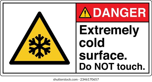 ANSI Z535 Safety Sign Marking Label Symbol Pictogram Standards Danger Extremely cold surface Do NOT touch with text landscape white 2.