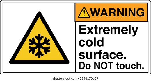 ANSI Z535 Safety Sign Marking Label Symbol Pictogram Standards Warning Extremely cold surface Do NOT touch with text landscape white 2.