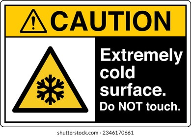 ANSI Z535 Safety Sign Marking Label Symbol Pictogram Standards Caution Extremely cold surface Do NOT touch with text landscape black.