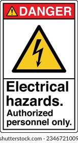 ANSI Z535 Safety Sign Marking Label Symbol Pictogram Standards Danger Electrical hazards Authorized personnel only with text portrait white.