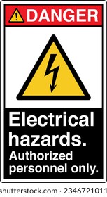 ANSI Z535 Safety Sign Marking Label Symbol Pictogram Standards Danger Electrical hazards Authorized personnel only with text portrait black.