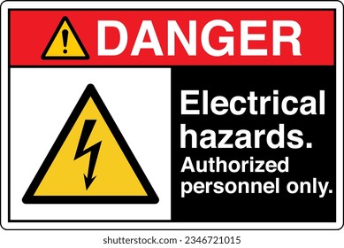 ANSI Z535 Safety Sign Marking Label Symbol Pictogram Standards Danger Electrical hazards Authorized personnel only with text landscape black.