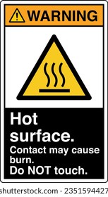 ANSI Z535 Safety Sign Marking Label Symbol Pictogram Standards Warning Hot surface contact may cause burn do not touch with text portrait black.