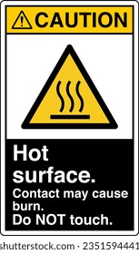 ANSI Z535 Safety Sign Marking Label Symbol Pictogram Standards Caution Hot surface contact may cause burn do not touch with text portrait black.