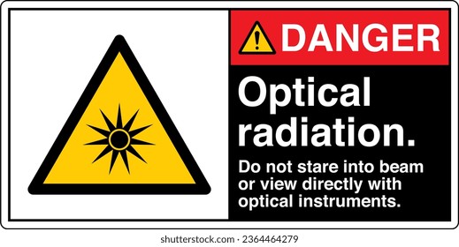 ANSI Z535 Sicherheitskennzeichnung Symbol Piktogramm-Standards gefährden optische Strahlung nicht direkt mit optischen Instrumenten in der Textlandschaft schwarz 02 zu leuchten oder zu sehen.