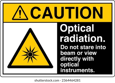 ANSI Z535 Sicherheitskennzeichnung Symbol Piktogramm-Normen Vorsicht Optische Strahlung startet nicht direkt mit optischen Instrumenten mit schwarzer Textlandschaft.