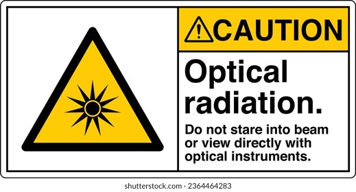 ANSI Z535 Sicherheitskennzeichnung Symbol Piktogramm-Normen Vorsicht Optische Strahlung startet nicht direkt mit optischen Instrumenten mit der Textlandschaft weiß 02 in die Schale oder zeigt sie.