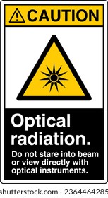 ANSI Z535 Sicherheitskennzeichnung Symbol Piktogramm-Standards Achtung Optische Strahlung startet nicht direkt mit optischen Instrumenten mit schwarzem Textporträt.