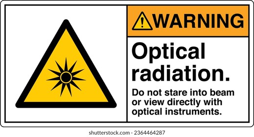 ANSI Z535 Sicherheitskennzeichnung Symbol Symbol Piktogramm-Standards Warnleuchten optische Strahlung nicht direkt mit optischen Instrumenten mit weißer Textlandschaft 02 in die Beine oder in die Sicht.