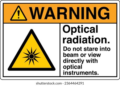 ANSI Z535 Sicherheitskennzeichnung Symbol Symbol Piktogramm-Normen, die optische Strahlung warnen, starren mit optischen Instrumenten mit weißer Textlandschaft nicht direkt in die Oberfläche oder sehen Sie sie nicht direkt an.