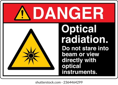 ANSI Z535 Sicherheitskennzeichnung Symbol Piktogramm-Standards gefährden optische Strahlung nicht direkt mit optischen Instrumenten mit schwarzer Textlandschaft.