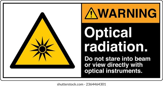 ANSI Z535 Sicherheitskennzeichnung Symbol Symbol Piktogramm-Standards Warnleuchten optische Strahlung nicht direkt mit optischen Instrumenten in der Textlandschaft schwarz 02 zu leuchten oder zu sehen.