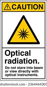 ANSI Z535 Sicherheitskennzeichnung Symbol Piktogramm-Standards Achtung Optische Strahlung startet nicht direkt mit optischen Instrumenten mit weißem Textportrait.