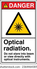 ANSI Z535 Sicherheitskennzeichnung Symbol Piktogramm-Standards gefährden optische Strahlung nicht direkt mit optischen Instrumenten mit weißem Textportrait in die Beine oder in die Blicke.