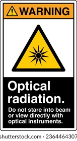 ANSI Z535 Sicherheitskennzeichnung Symbol Symbol Piktogramm-Standards Warnleuchten optische Strahlung nicht direkt mit optischen Instrumenten mit schwarzem Textportrait in die Beine oder in die Blicke.