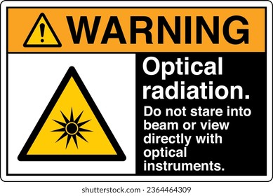 ANSI Z535 Sicherheitskennzeichnung Symbol Symbol Piktogramm-Standards Warnleuchten optische Strahlung nicht direkt mit optischen Instrumenten mit schwarzer Textlandschaft zu leuchten oder zu sehen.