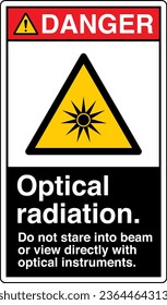 ANSI Z535 Sicherheitskennzeichnung Symbol Piktogramm-Standards gefährden optische Strahlung nicht direkt mit optischen Instrumenten mit schwarzem Textportrait in die Beine oder in die Blicke.