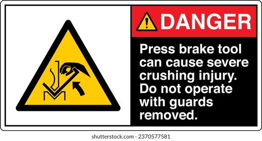 ANSI Z535 Safety Sign Marking Label Symbol Pictogram Standards Danger Press brake tool can cause severe crushing injury Do not operate with guards removed with text landscape black 02.