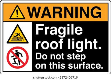 ANSI Z535 Safety Sign Marking Label Symbol Pictogram Standards Warning Fragile roof light do not step on this surface with text landscape multi icon black.