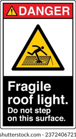 ANSI Z535 Safety Sign Marking Label Symbol Pictogram Standards Danger Fragile roof light do not step on this surface with text portrait black.