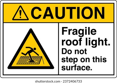 ANSI Z535 Safety Sign Marking Label Symbol Pictogram Standards Caution Fragile roof light do not step on this surface with text landscape white.