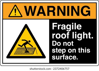 ANSI Z535 Safety Sign Marking Label Symbol Pictogram Standards Warning Fragile roof light do not step on this surface with text landscape black.