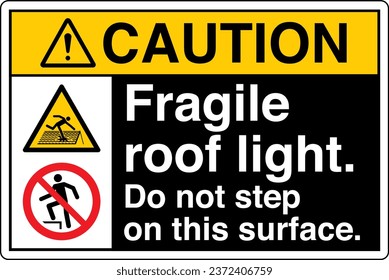 ANSI Z535 Safety Sign Marking Label Symbol Pictogram Standards Caution Fragile roof light do not step on this surface with text landscape multi icon black.