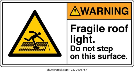 ANSI Z535 Safety Sign Marking Label Symbol Pictogram Standards Warning Fragile roof light do not step on this surface with text landscape white 02.