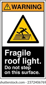 ANSI Z535 Safety Sign Marking Label Symbol Pictogram Standards Warning Fragile roof light do not step on this surface with text portrait black.