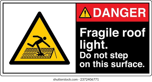 ANSI Z535 Safety Sign Marking Label Symbol Pictogram Standards Danger Fragile roof light do not step on this surface with text landscape black02.