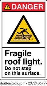 ANSI Z535 Safety Sign Marking Label Symbol Pictogram Standards Danger Fragile roof light do not step on this surface with text portrait white.