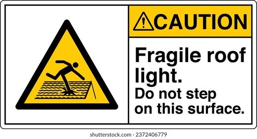 ANSI Z535 Safety Sign Marking Label Symbol Pictogram Standards Caution Fragile roof light do not step on this surface with text landscape white 02.