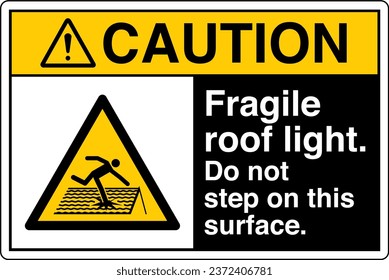 ANSI Z535 Safety Sign Marking Label Symbol Pictogram Standards Caution Fragile roof light do not step on this surface with text landscape black.