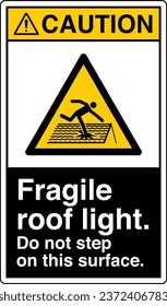 ANSI Z535 Safety Sign Marking Label Symbol Pictogram Standards Caution Fragile roof light do not step on this surface with text portrait black.