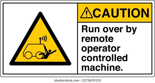 ANSI Z535 Safety Sign Marking Label Symbol Pictogram Standards Caution Run over by remote operator controlled machine with text landscape white 02.