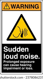 ANSI Z535 Safety Sign Marking Label Symbol Pictogram Standards Warning Sudden loud noise prolonged exposure can cause hearing impairment or loss with text portrait black