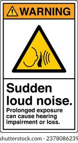 ANSI Z535 Safety Sign Marking Label Symbol Pictogram Standards Warning Sudden loud noise prolonged exposure can cause hearing impairment or loss with text portrait white