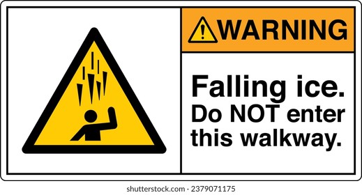 ANSI Z535 Safety Sign Marking Label Symbol Pictogram Standards Warning Falling ice Do NOT enter this walkway with text landscape white 02