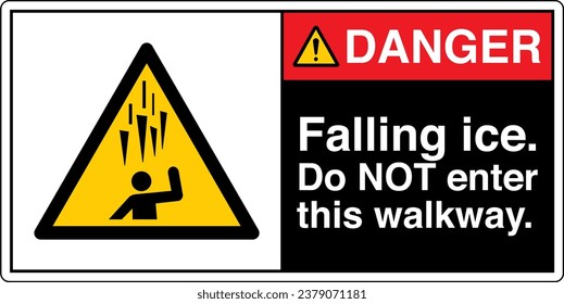 ANSI Z535 Safety Sign Marking Label Symbol Pictogram Standards Danger Falling ice Do NOT enter this walkway with text landscape black 02