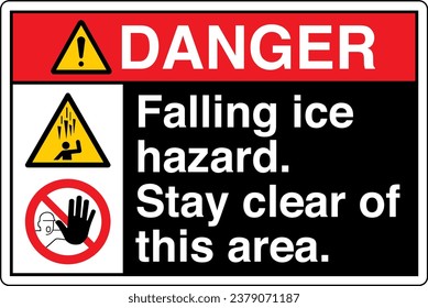 ANSI Z535 Safety Sign Marking Label Symbol Pictogram Standards Danger Falling ice hazard stay clear of this area with text landscape black