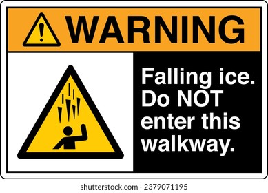 ANSI Z535 Safety Sign Marking Label Symbol Pictogram Standards Warning Falling ice Do NOT enter this walkway with text landscape black