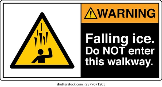 ANSI Z535 Safety Sign Marking Label Symbol Pictogram Standards Warning Falling ice Do NOT enter this walkway with text landscape black 02