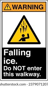 ANSI Z535 Safety Sign Marking Label Symbol Pictogram Standards Warning Falling ice Do NOT enter this walkway with text portrait black